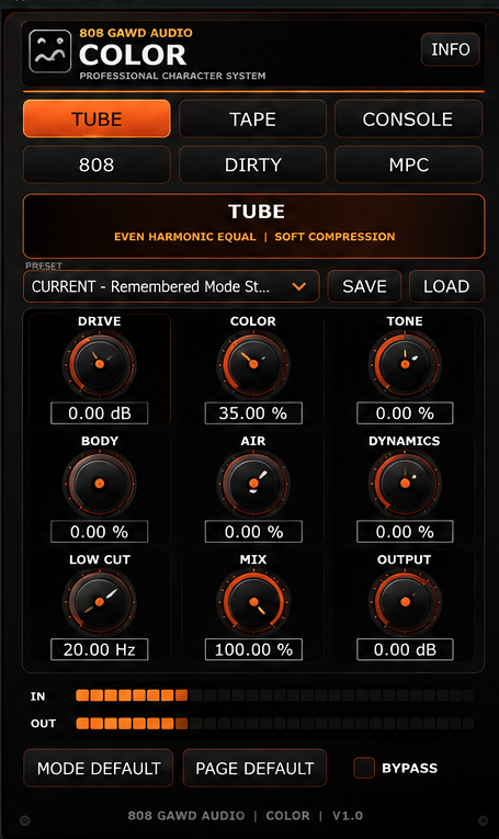 808 GAWD COLOR plugin interface